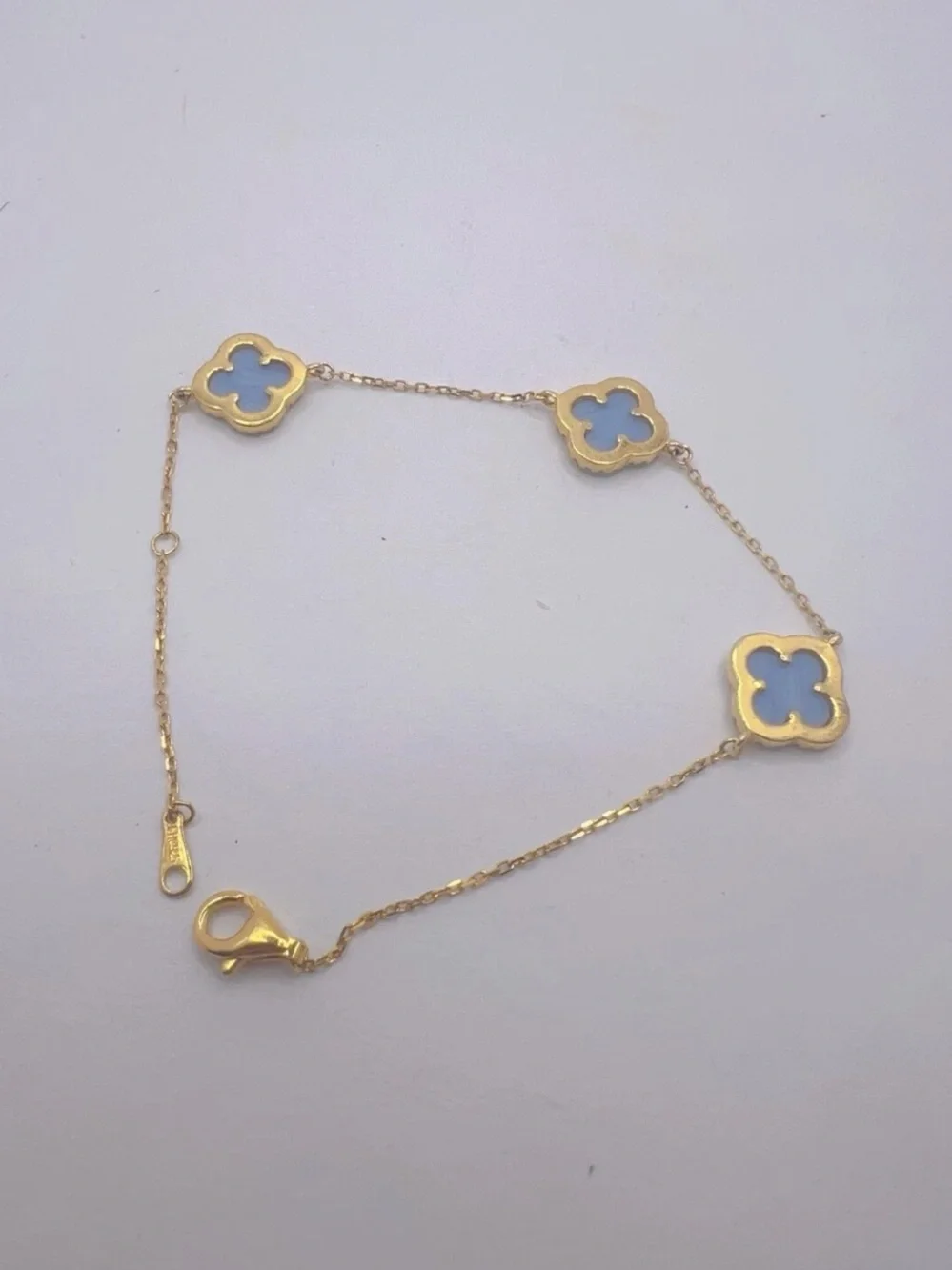 Gold & Blue Clover Bracelet Silver 925